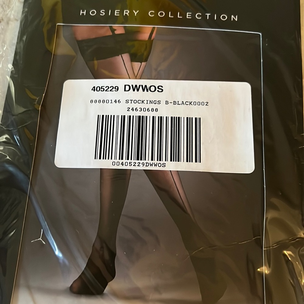 New in packaging. Black with seam down back.